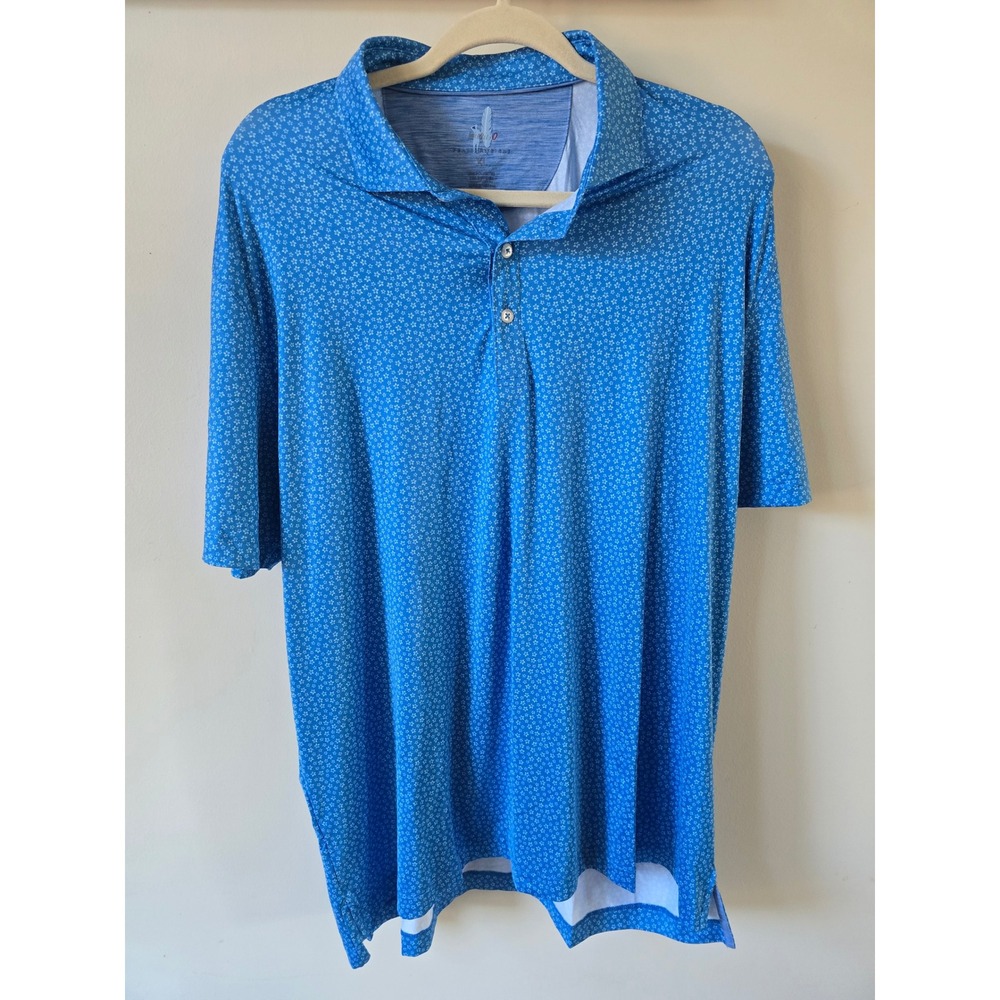 Johnnie-O Featherweight Polo Shirt Mens XL Blue Floral Print UPF 50 Golf Top